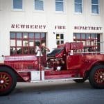 Newberry Firehouse with the old red firetruck parked in front