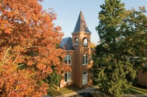 Keller Hall brick belltower at Newberry College