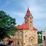 The Newberry Opera House and it's iconic clock tower and red roof