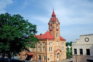 The Newberry Opera House and it's iconic clock tower and red roof