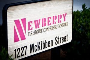 Newberry Firehouse COnference Center street sign